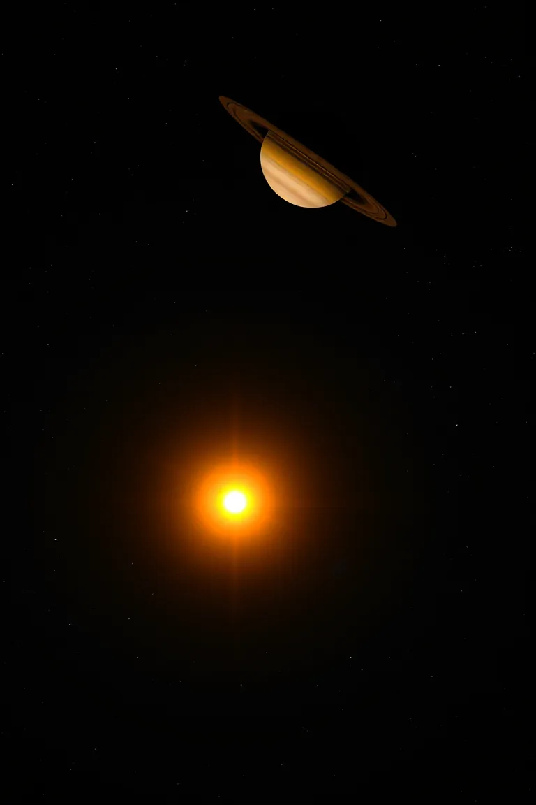 Saturno con sus anillos iluminado por el Sol en el espacio