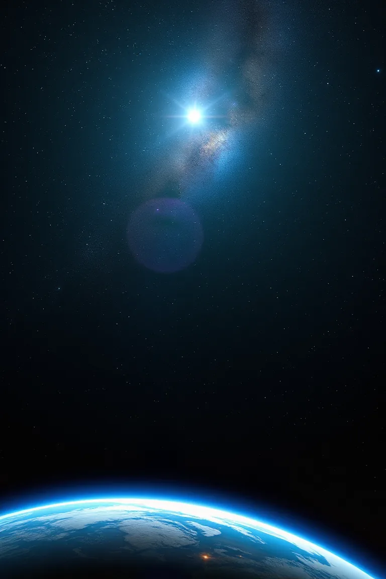 La Tierra vista desde el espacio bajo un cielo de estrellas